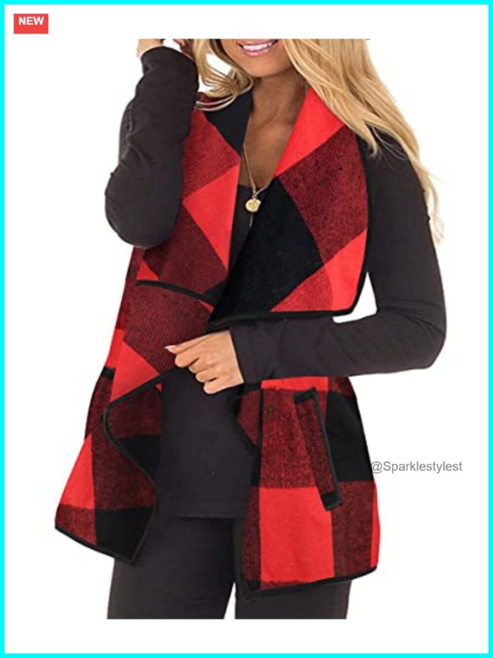 Womens Plus Size Plaid Vest Sleeveless Cardigan Asymmetric Hem Pockets